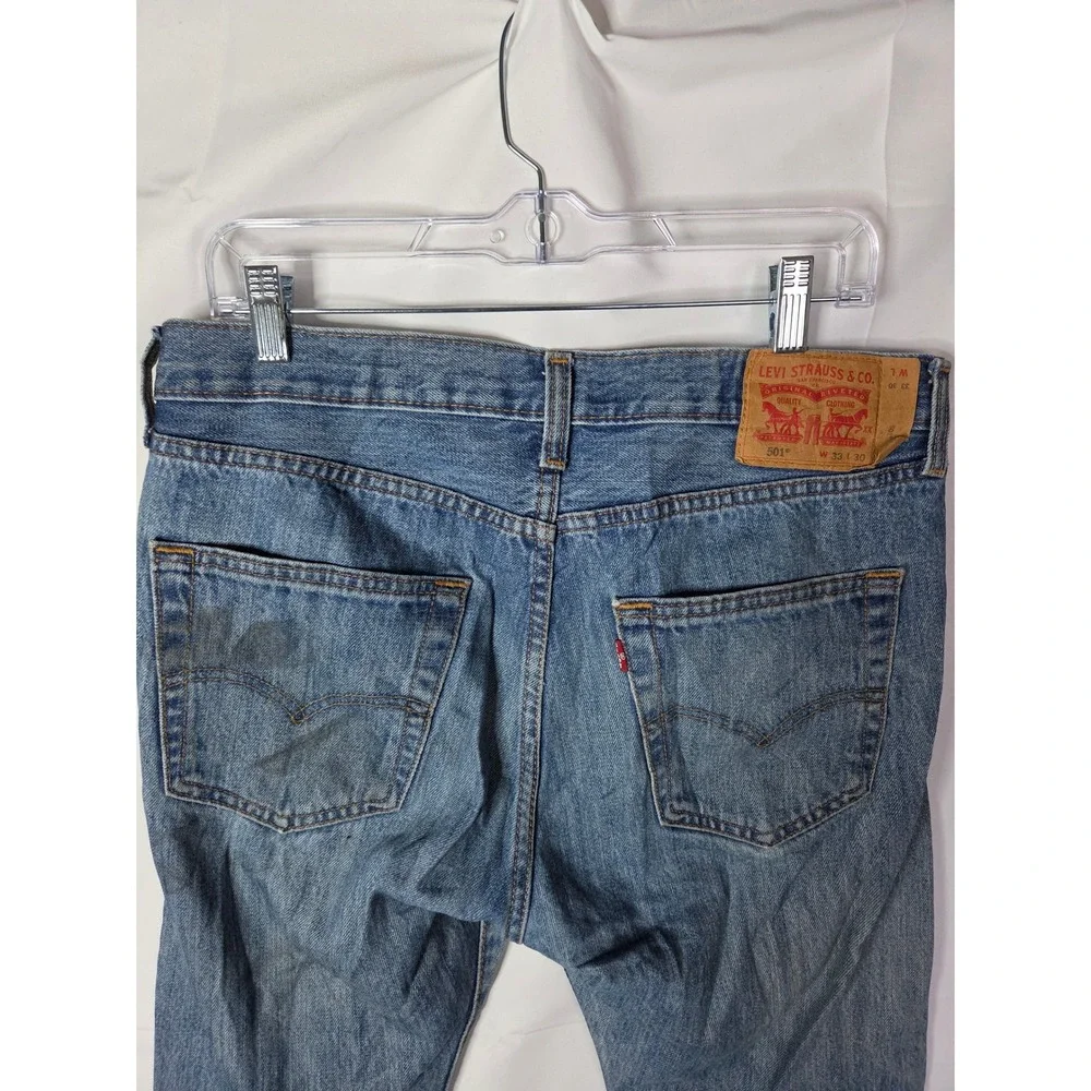 Levis 501 Original Fit Mens Jeans Blue Denim Button Fly Straight Leg